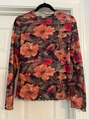 Floral Mesh Long-Sleeve Top